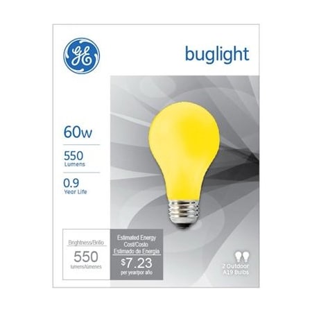 Current GE 2PK 60W YEL Bug Bulb 97495
